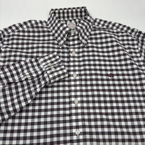 Brooks Brothers Large Brown White Check Plaid Long Sleeve Button Down Shirt
